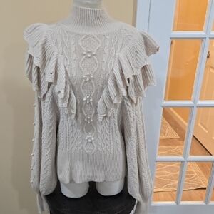 Autumn Cashmere Cream Ruffled Turtleneck Sweater!!